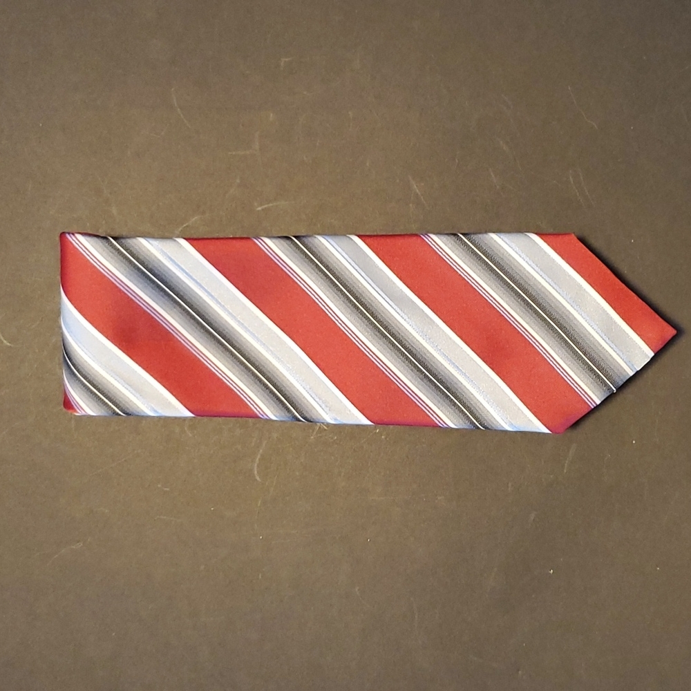 David Taylor Collection Burgundy Gray Stripped Necktie
